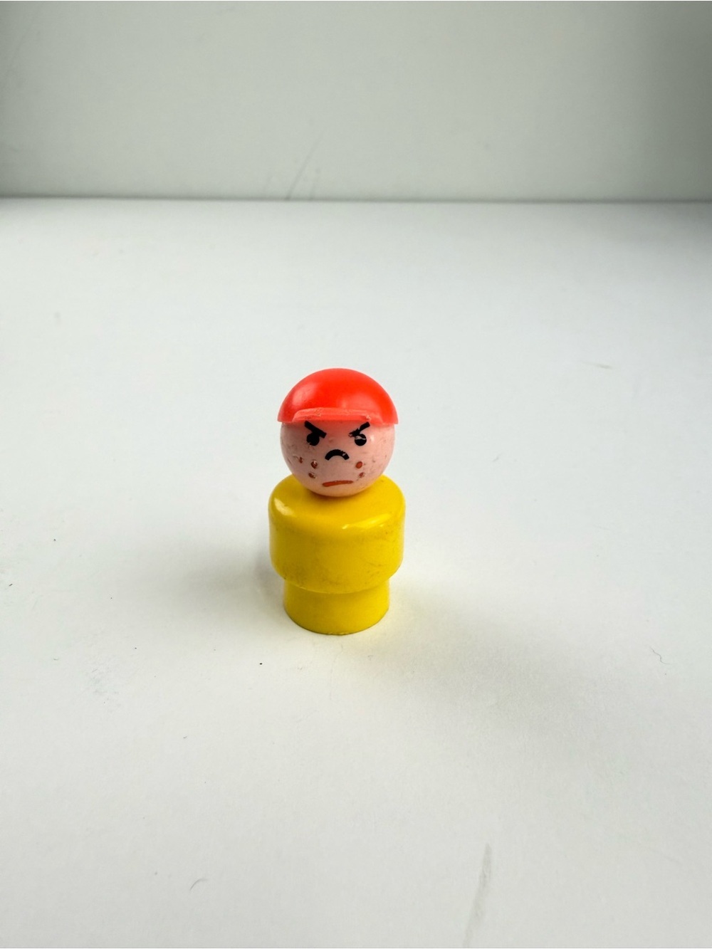 Vintage Fisher Price Little People Angry Boy Bully With Orange Hat Yellow Body